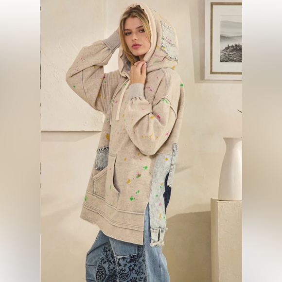 NEW: OLI & HALI WASHED SPLATTER PAINT LONG SLEEVE HOODIE - Picture 5 of 6